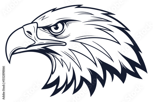 Detailed line presents a majestic bald eagle's head in side profile view