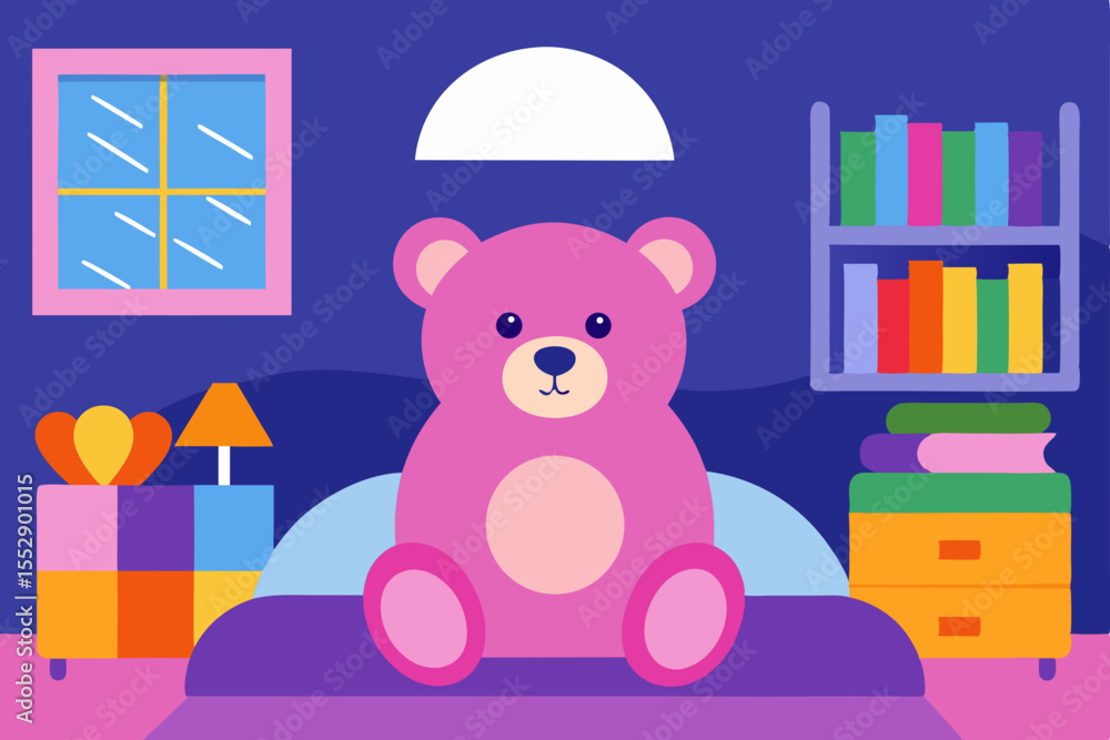 Pink Teddy Bear in Cozy Bedroom Sweet Dreams and Childhood Memories Pink Teddy Bear in Cozy Bedroom Sweet Dreams and Childhood Memories
