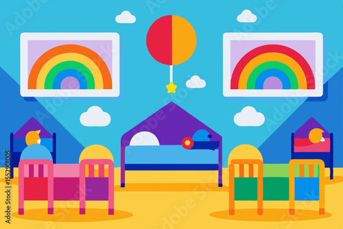 Colorful Rainbow Nursery Room Design Playful Kids Bedroom Decor