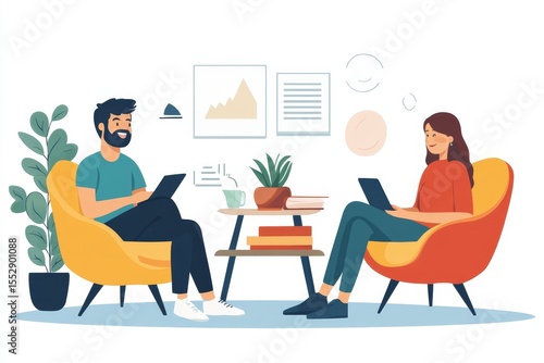 Psychologist talks with a married couple about the husband's depression, providing guidance and counseling to improve mental health., Generative AI