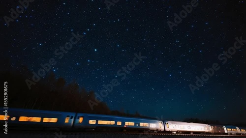 Night Train Journey Under a Starry Sky