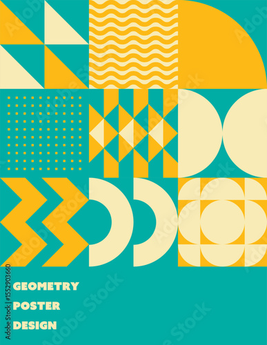 Geometric poster design with a creative twist and a simple, modern background, Light blue, Yellow, White. / クリエイティブなシンプルでモダンな背景の幾何学的なポスターデザイン 水色 黄色 白