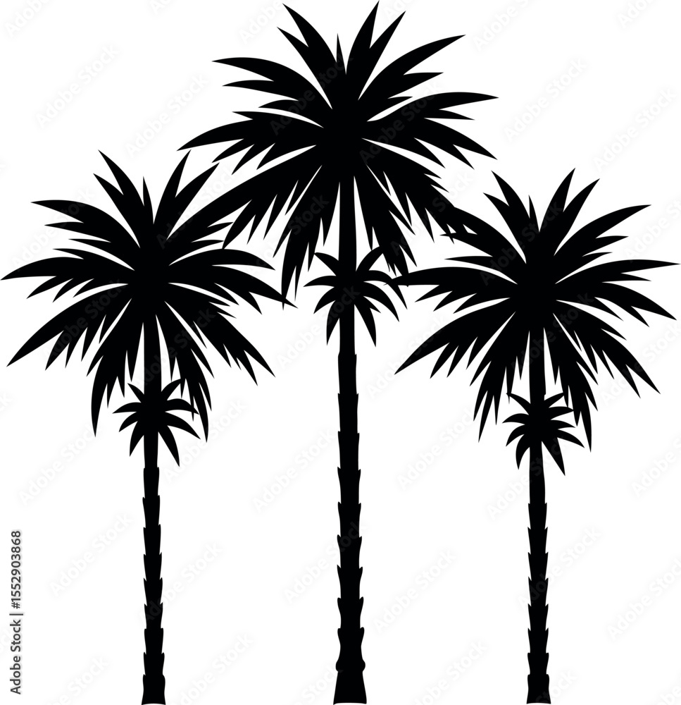 Fototapeta premium Group of palm trees black silhouette vector illustration