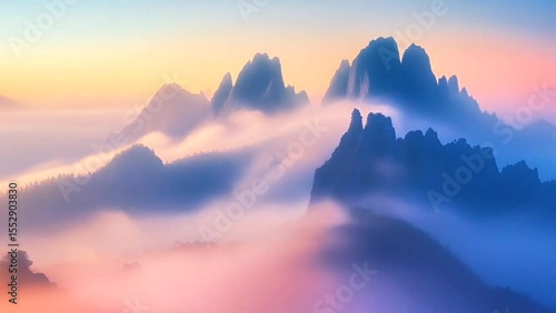Misty Sunrise Over Majestic Mountain Peaks