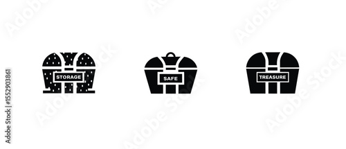 Chest types vector icons set in black color with white background.