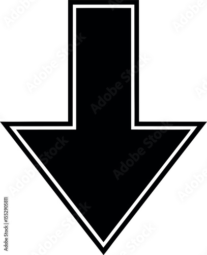Simple black down arrow with white outline silhouette vector illustration