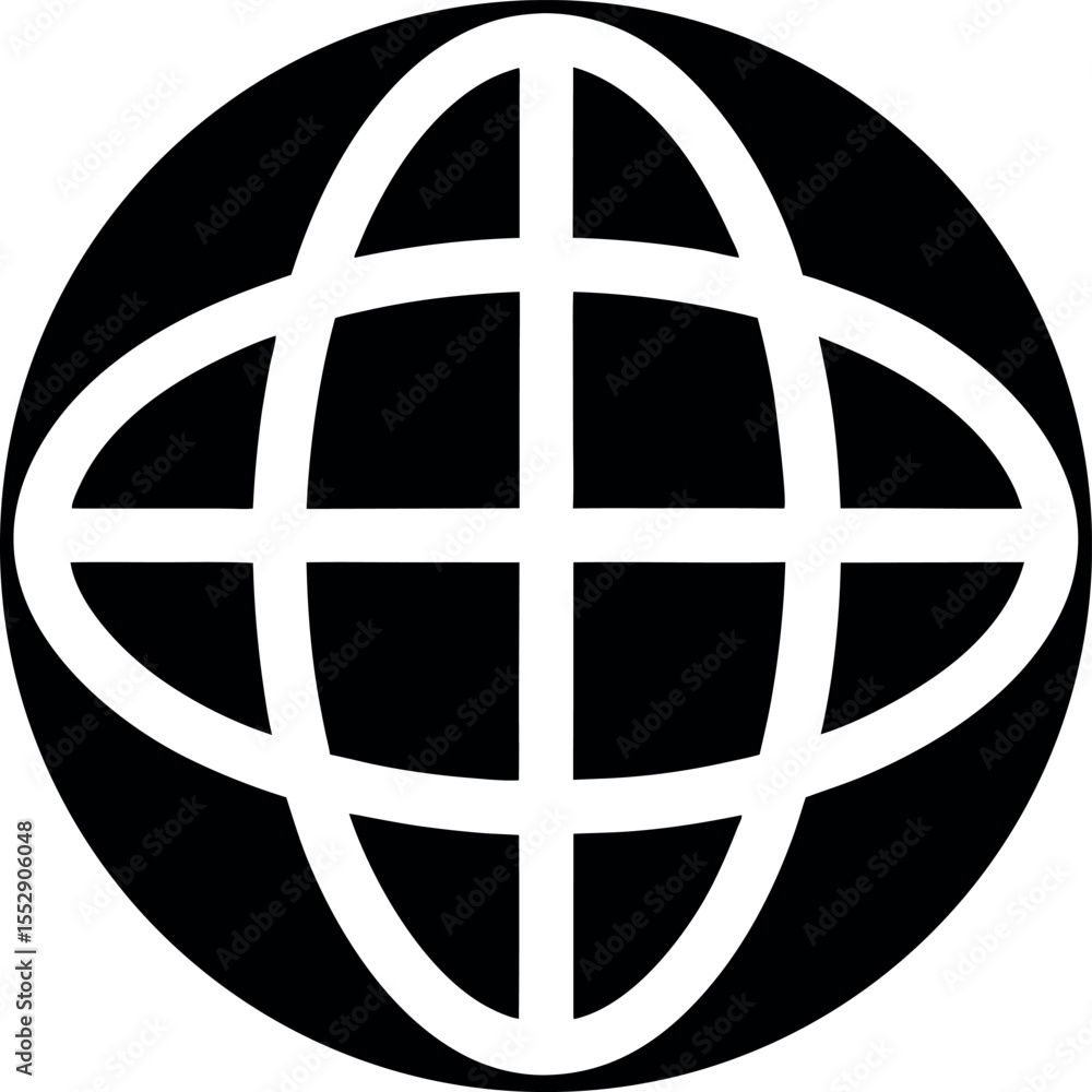 Globe with grid lines black and white silhouette vector illustration Globe with grid lines black and white silhouette vector illustration