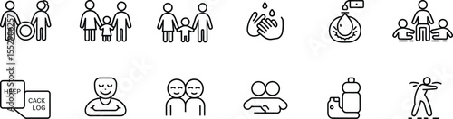 Family and Health Icons with Parents, Children, and Care Symbols for Social Design