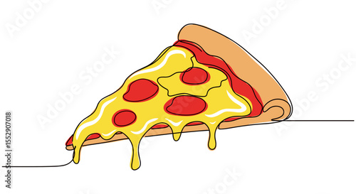 Glossy Doodle Pizza Vector Illustration – One Line Food for Menus, Blogs & Delivery Apps