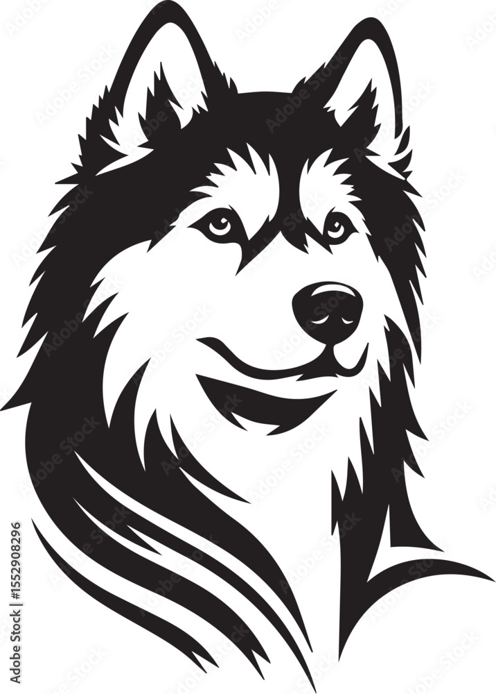 Fototapeta premium Siberian Husky Dog Vector Illustration in Black and White 
