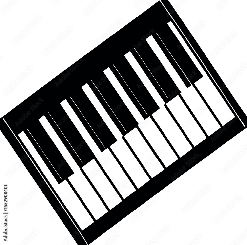 Fototapeta premium Keyboard musical instrument black and white silhouette vector illustration
