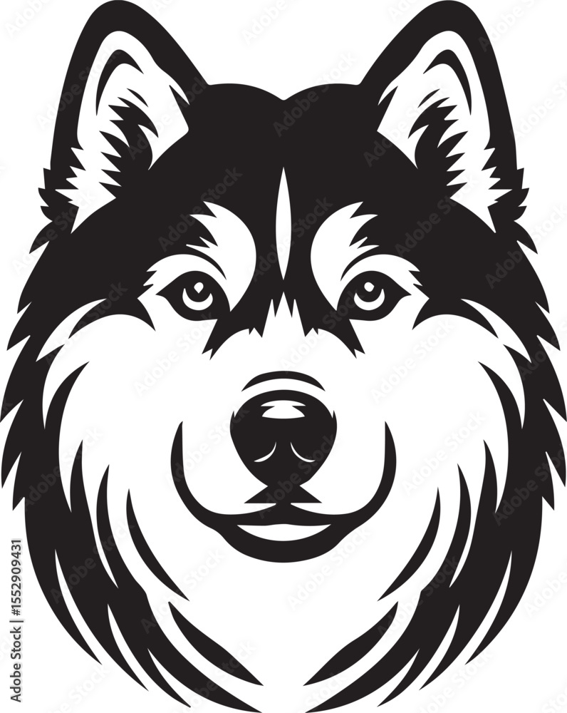 Naklejka premium Siberian Husky Dog Vector Illustration in Black and White 