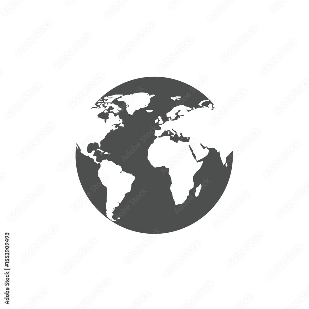 Fototapeta premium Simple Gray World Map Globe Icon