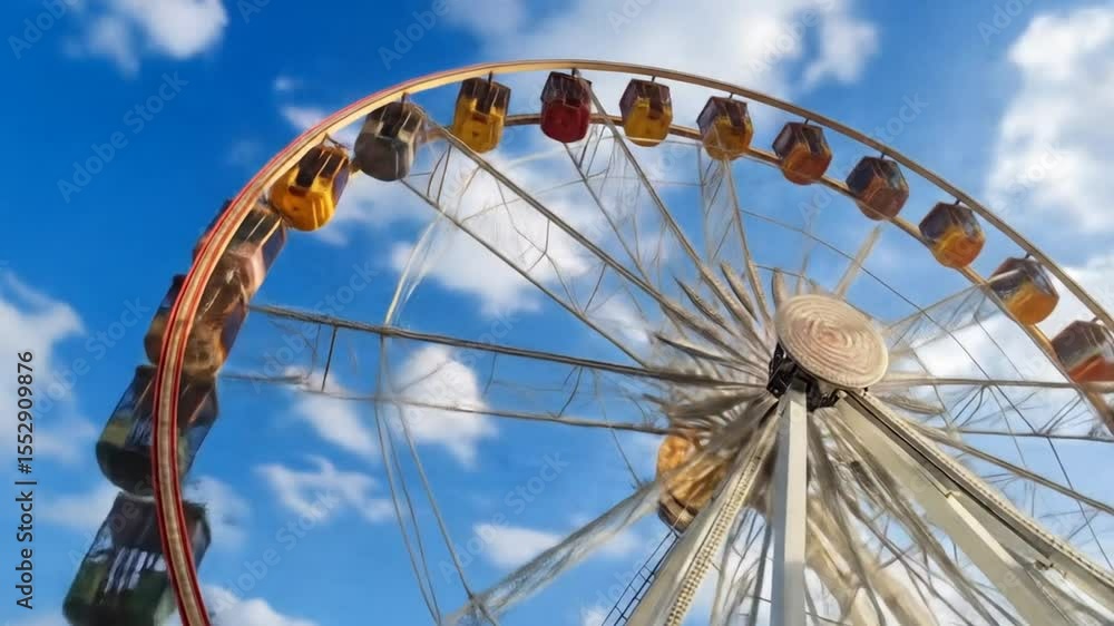 Ferris wheel against a partly cloudy blue sky Ferris wheel against a partly cloudy blue sky