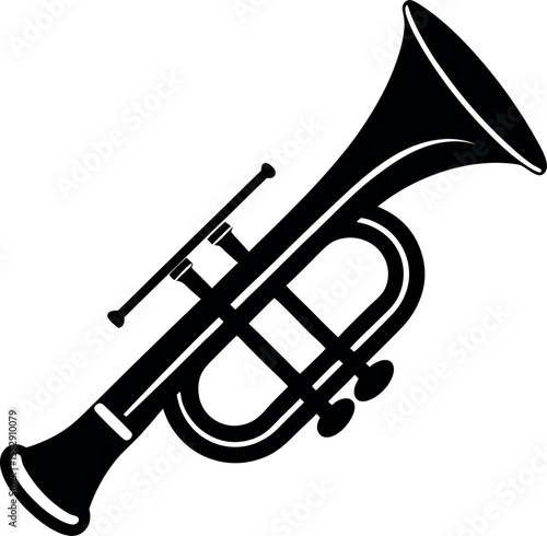 Simple black and white trumpet musical instrument silhouette vector illustration