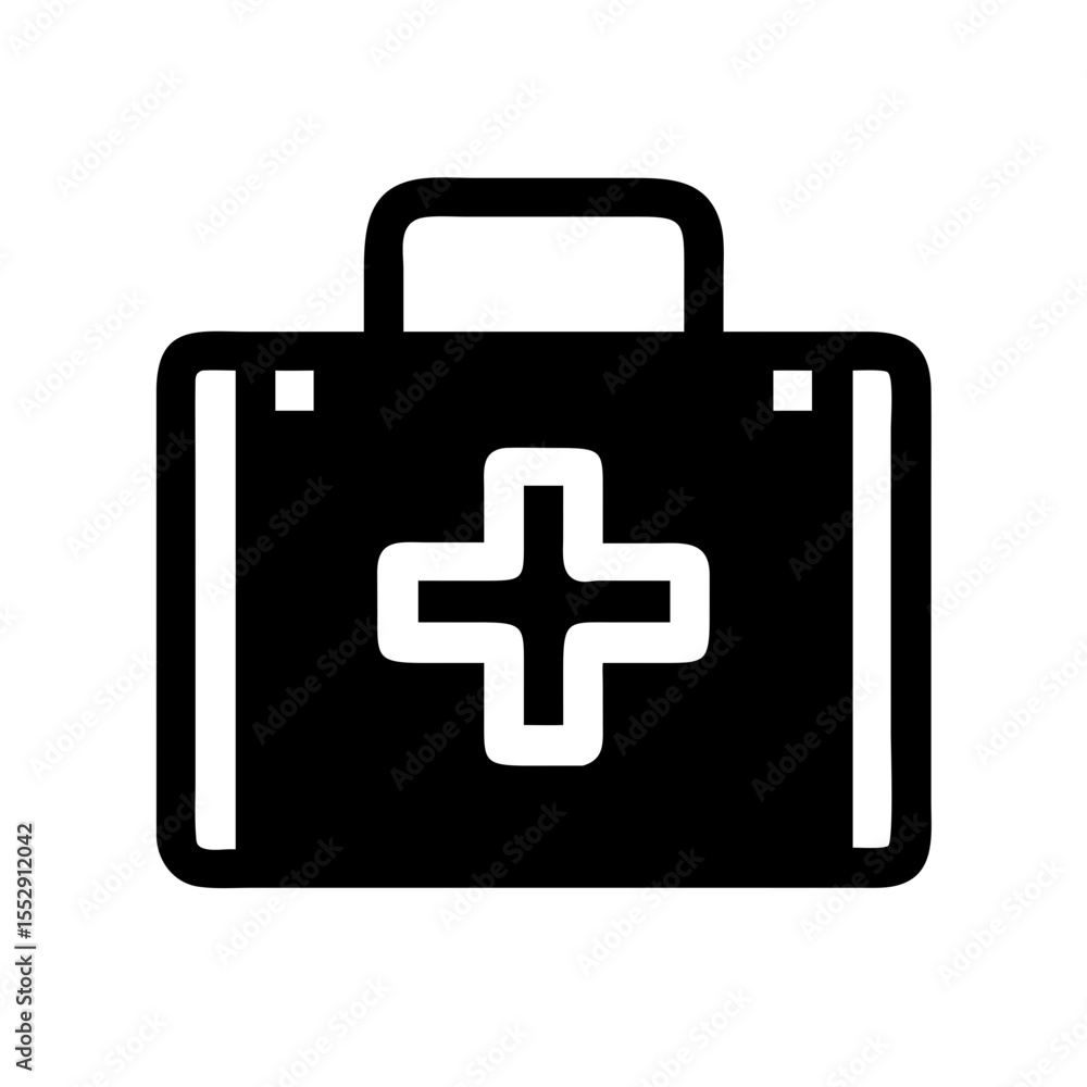 Illustration of a black medical kit bag with a white cross in the center and a handle on top Illustration of a black medical kit bag with a white cross in the center and a handle on top