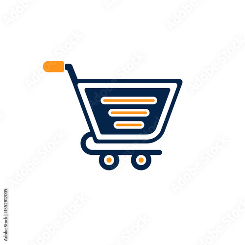 Flat modern illustration of a shopping cart symbol representing online shopping e commerce retail purchase consumer goods and digital marketplace in commercial business context