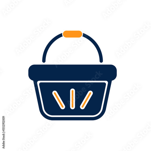 Flat modern illustration of a shopping basket representing retail purchase market transaction consumer goods grocery commerce and online buying activity in commercial context
