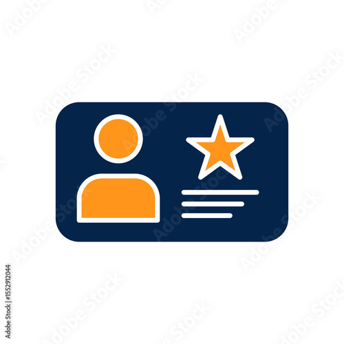 Flat modern illustration of an identification card with profile and star symbol representing user account personal identity membership rating and digital credential access