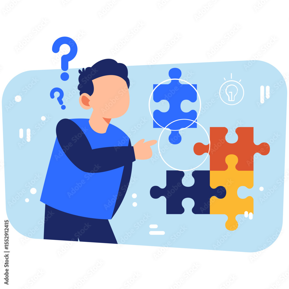 Curious Mind Engaged in Problem Solving with Puzzle Pieces Representing Creative Thinking and Insightful Logic Curious Mind Engaged in Problem Solving with Puzzle Pieces Representing Creative Thinking and Insightful Logic