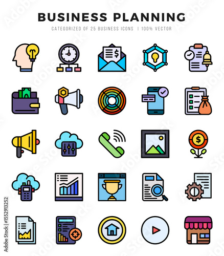 Set of Business Planning Icons. Simple line art style icons pack.