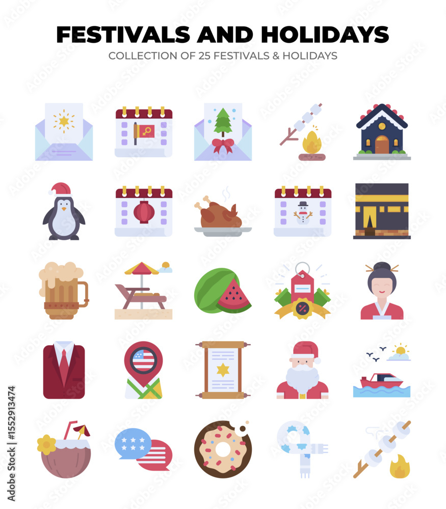 Fototapeta premium Collection of 25 Festive Holidays and Events