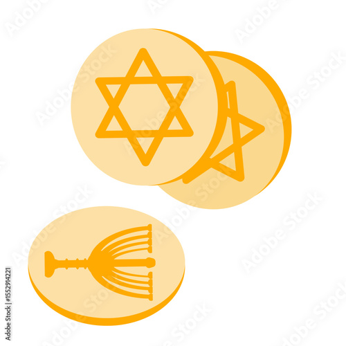 Bild auf Leinwand Vector illustration of Hanukkah gelt – golden coins with Star of David and menorah symbols