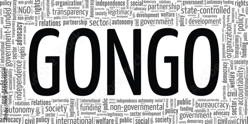 GONGO - Government-organized Non-governmental Organization word cloud conceptual design isolated on white background.