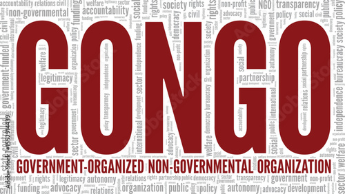 GONGO - Government-organized Non-governmental Organization word cloud conceptual design isolated on white background.