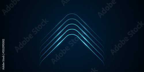 A series of glowing, curved blue lines form an upward arrow shape, representing elevation and forward momentum. vector illustration