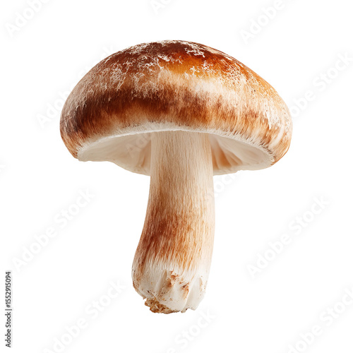 A close-up shot of a delicious mushroom against a pristine background, perfect for culinary and nature-related projects. The mushroom has a rounded cap and a sturdy stem