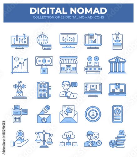 Digital Nomad Icons. Ultimate Guide to Remote Work and Online Business