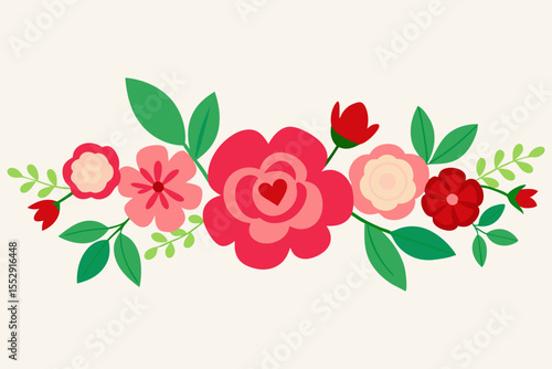 Beautiful pink rose floral vector illustration with leaves for spring nature designBeautiful pink rose floral vector illustration with leaves for spring nature design