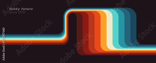 A futuristic retro background in an abstract 80s-style design with colorful lines.