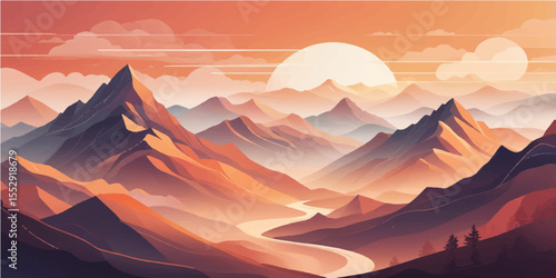 Golden light paints a serene mountain landscape as the sun rises or sets over a vast, cloud-kissed horizon, revealing nature's majestic beauty from snowy peaks to misty valleys