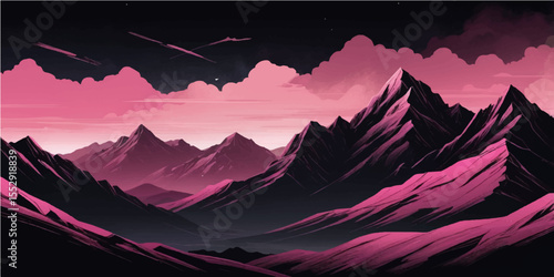 Mountain landscape with a vibrant sunrise over the snow-capped Alps, bathed in golden light with a panoramic view of the valley and morning fog