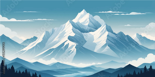 Snow-capped peaks and icy glaciers define a breathtaking winter mountain landscape under a vast blue sky