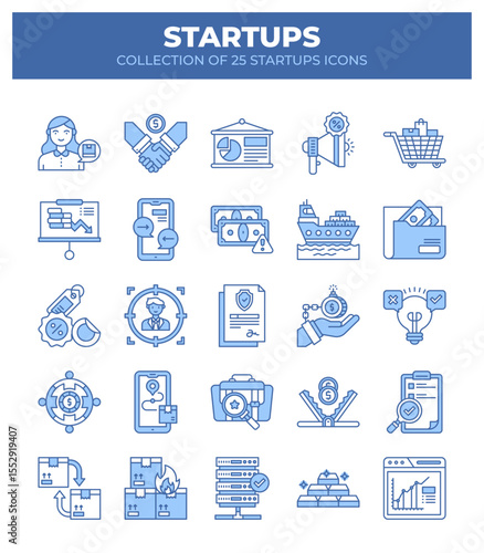 Startup Icons. Collection of 25 Essential Business and Technology Icons