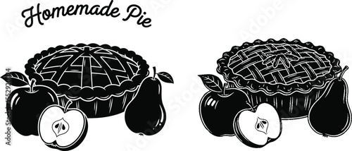 Homemade pie silhouette with apple, pear and pastry illustration for foodrelated projects