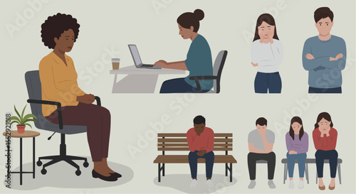 Illustration depicting various scenarios of people showing their feelings. 
