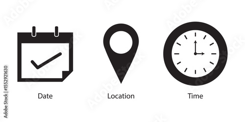 Location, Date, time, calculator icon set. pin map location. Address icons