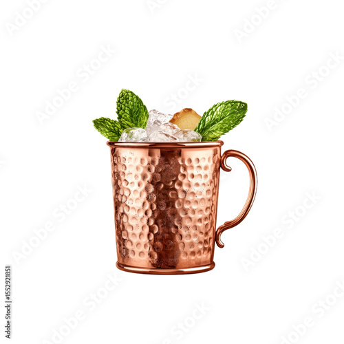 Refreshing Moscow Mule Cocktail in Copper Mug with Mint and Ginger
