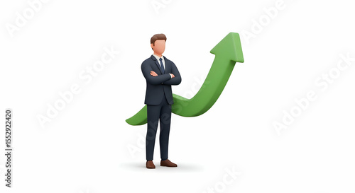Businessman with Growing Arrow Representing Success and Growth