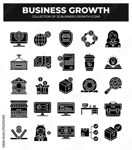 Collection of 25 Business Growth Icons: Boost Your Business with Strategic Planning and Marketing
