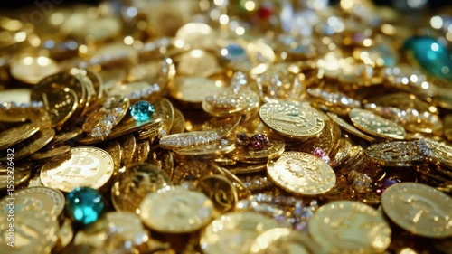 Wallpaper Mural A person holds a Bitcoin near a pile of gold coins, highlighting the value of digital currency Torontodigital.ca