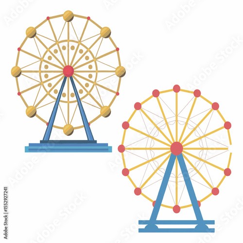 Set of two vector ferris wheel icons. Amusement park or carnival ride illustrations.