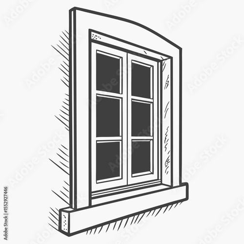 Illustration of a Detailed Window with a Ledge and Arched Top