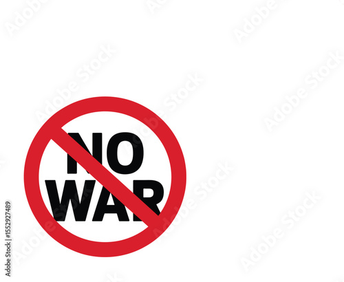 No War Sign Black Text Red Circle White Background