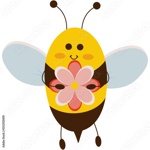 Cute Bee Illustration. Adorable cartoon bee illustration happy smiling insect fun kid cute baby wings black child. cartoon bee character logo vector cute yellow black honeybee mascot with wings illust