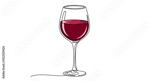 Red Wine Glass Vector Illustration – One Line Transparent Doodle Icon for Wine Branding & Restaurant Menus